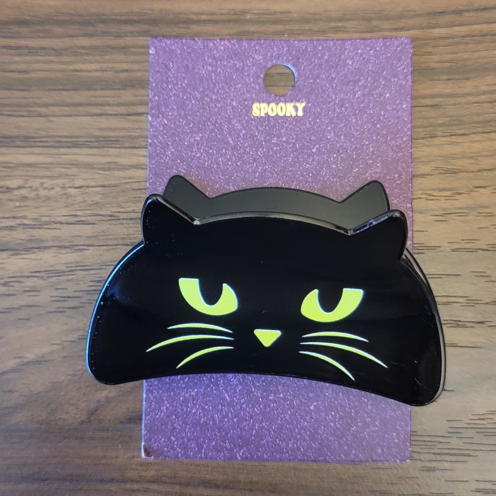 Black Cat Hair Clip Yellow Eyes Whiskers Halloween Spooky‎